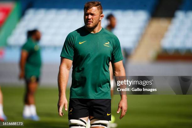 Duane Vermeulen of South Africa during the South Africa men's national rugby team training session at Twickenham Stoop on August 22, 2023 in London,...