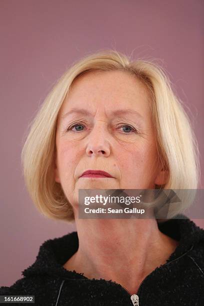 Incoming German Education Minister Johanna Wanka waits to receive her appointment papers from German President Joachim Gauck at Bellevue Palace on...