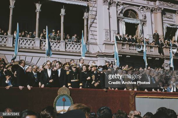 The inauguration of new president Arturo Frondizi at the Casa Rosada in Buenos Aires, Argentina, 1st May 1958. US Vice-President Richard Nixon is in...
