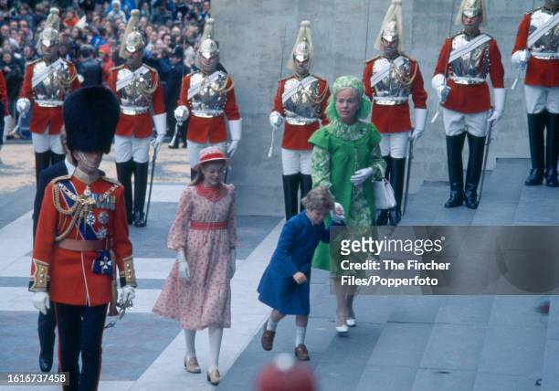 The Duke and Duchess of Kent with their children, George Windsor Earl of St Andrews , Lady Louise Windsor and Lord Nicholas Windsor, on Silver...