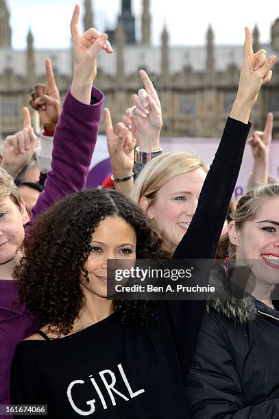 Thandie Newton attends a photocall to support the One Billion Rising Campaign at Houses of Parliament on February 14, 2013 in London, England.