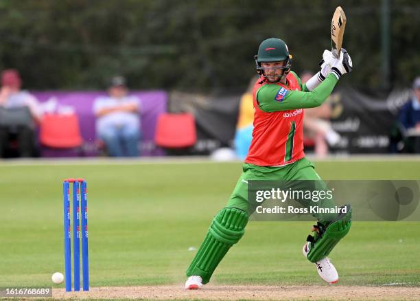 Peter Handscomb of Leicestershire in action during the Leicestershire Foxes v Essex - Metro Bank One Day Cup at Kibworth CC on August 15, 2023 in...