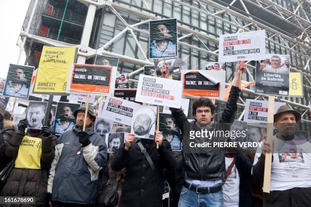 Activists of human rights NGO Amnesty International demonstrate to increase awareness of the repression of protests for more democracy in Bahrain, on...