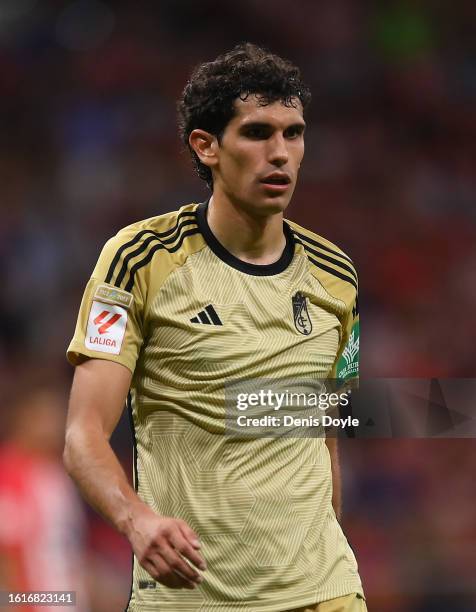 Jesus Vallejo of Granada CF looks on during the LaLiga EA Sports match between Atletico Madrid and Granada CF at Civitas Metropolitano Stadium on...