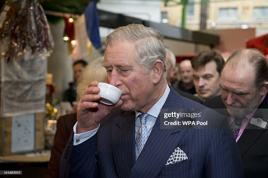 Prince Charles, Prince of Wales and Camilla, Duchess of Cornwall Visit Borough Market