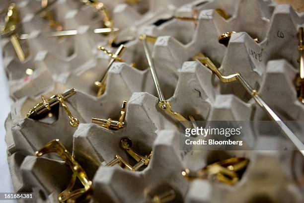 Saxophone parts are separated in an egg carton before assembly in the manufacturing department of the E.K Blessing Co. In Elkhart, Indiana, U.S., on...