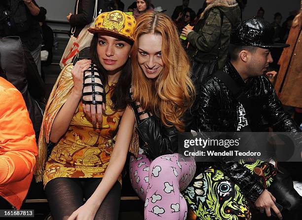 Actress Jamie Clayton, Frankie Sharp and Samantha Jo Alonso attends Jeremy Scott during Fall 2013 MADE Fashion Week at Milk Studios on February 13,...