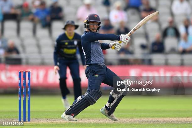 George Lavelle of Lancashire bats during the Metro Bank One Day Cup match between Lancashire and Hampshire at Emirates Old Trafford on August 15,...