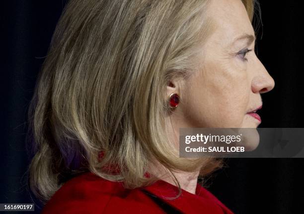 Former Secretary of State Hillary Clinton speaks after receiving awards from Secretary of Defense Leon Panetta and Chairman of the Joint Chiefs...