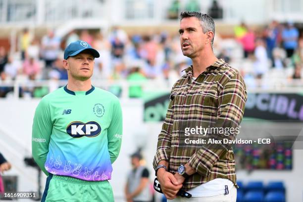 Sam Billings of Oval Invincibles speaks with Sky Presenter Kevin Pietersen during The Hundred match between Oval Invincibles Men and London Spirit...
