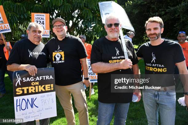 Dan Lauria, Duncan Crabtree-Ireland, Ron Perlman and Ben Whitehair at the SAG-AFTRA and WGA strike at Disney Studios on August 22, 2023 in Burbank,...