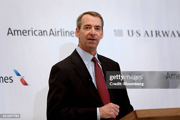 Tom Horton, president and chief executive officer of AMR Corp.'s American Airlines, speaks during a press conference at Dallas Fort Worth Airport in...