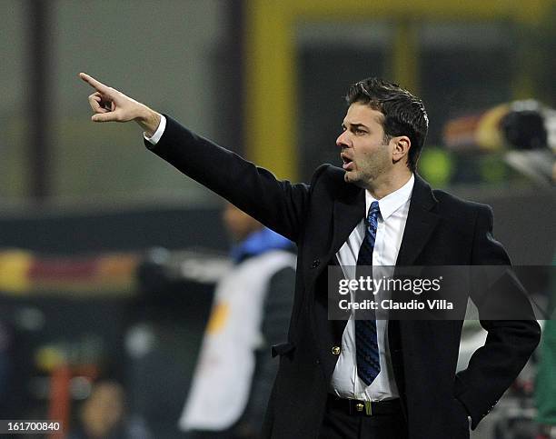 Head coach Andrea Stramaccioni of FC Inter Milan during the UEFA Europa League round of 32 first leg match between FC Internazionale Milano and CFR...