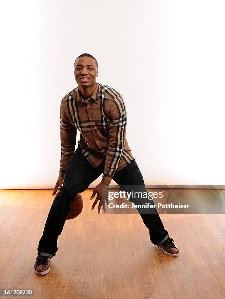 Damian Lillard of the Portland Trail Blazers poses for portraits during the NBAE Circuit as part of 2013 All-Star Weekend at the Hilton Americas...