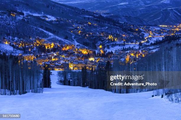 beaver creek colorado village at dusk - beaver creek colorado stock pictures, royalty-free photos & images