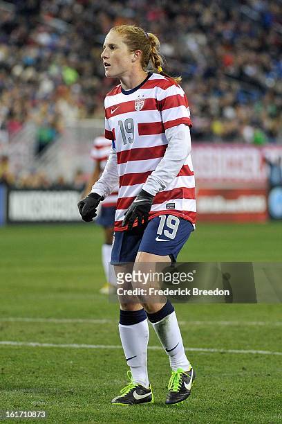 Rachel Buehler of the U.S. Womens National Team plays against the Scotland Women's National Team at LP Field on February 13, 2013 in Nashville,...