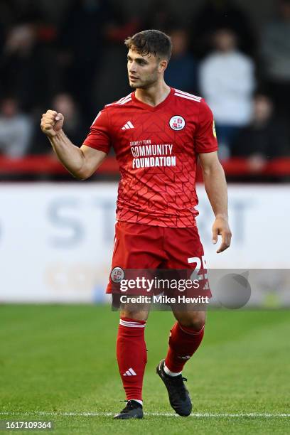 Nicholas Tsaroulla of Crawley Town celebrates after scoring the team's first goal during the Sky Bet League Two match between Crawley Town and Milton...