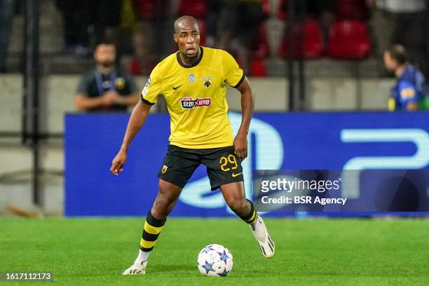 Djibril Sidibe of AEK Athene controlls the ball during the UEFA Champions League - Play-offs - 1st leg match between Royal Antwerp FC and AEK Athene...