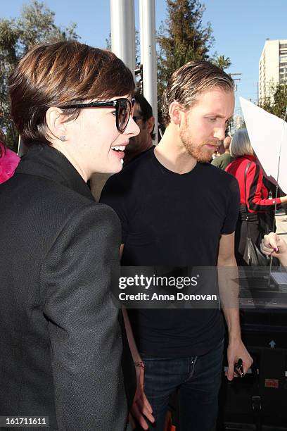 Actress Anne Hathaway and her husband Adam Shulman help kick-off One Billion Rising on February 14, 2013 in West Hollywood, California.