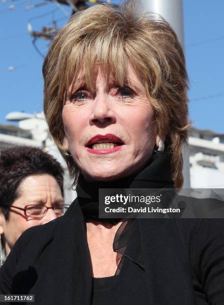 Actress Jane Fonda attends the kick-off for One Billion Rising in West Hollywood on February 14, 2013 in West Hollywood, California.