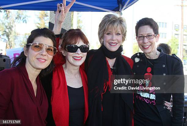 Actresses Marisa Tomei, Frances Fisher and Jane Fonda and City of West Hollywood Mayor Pro Tempore Abbe Land attend the kick-off for One Billion...