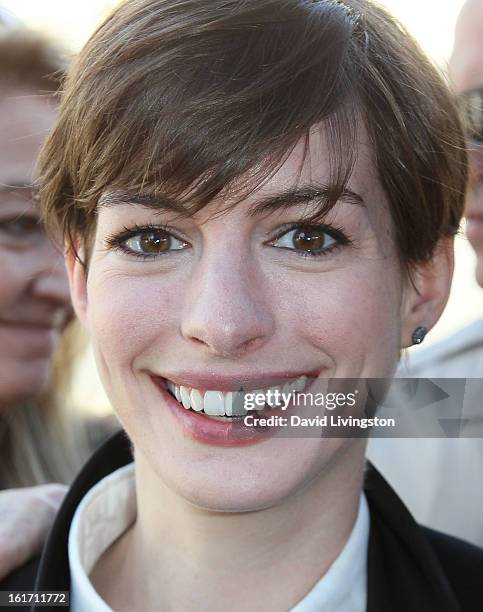 Actress Anne Hathaway attends the kick-off for One Billion Rising in West Hollywood on February 14, 2013 in West Hollywood, California.