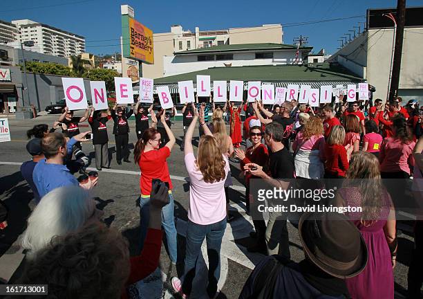 General view is seen at the kick-off for One Billion Rising in West Hollywood on February 14, 2013 in West Hollywood, California.