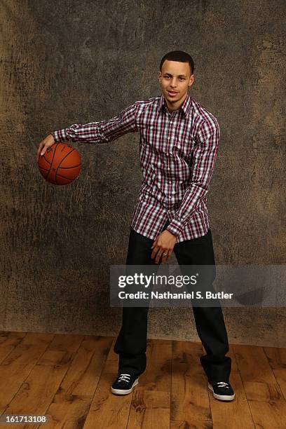 Stephen Curry of the Golden State Warriors poses for portraits during the NBAE Circuit as part of 2013 All-Star Weekend at the Hilton Americas Hotel...