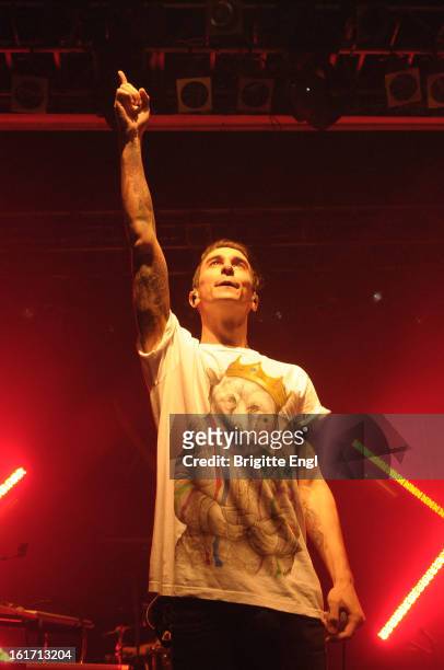 Josh Friend of Modestep perform on stage at KOKO on February 14, 2013 in London, England.