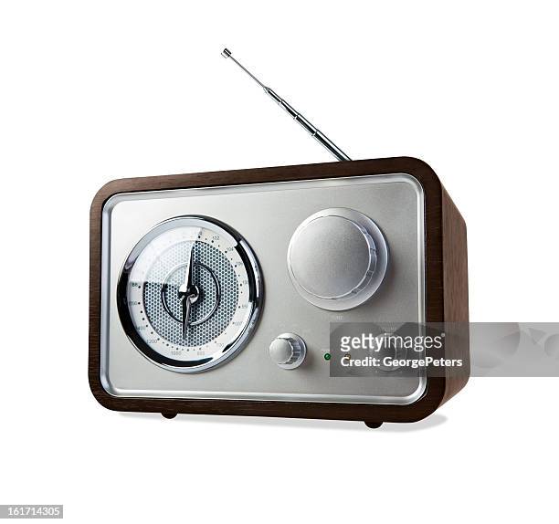 retro radio on white background with clipping path - radio stockfoto's en -beelden