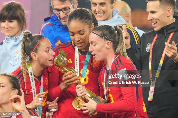 Players celebrate with the Golden Ball trophy vs England during the Final match at Stadium Australia. Sydney, Australia 8/20/2023 CREDIT: Erick W....