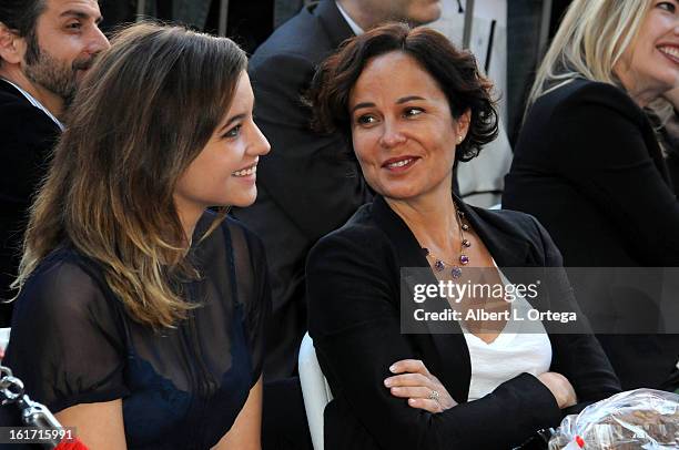 Actress Rebecca Rigg and daughter Stella Baker participate in Simon Baker's Star Ceremony on The Hollywood Walk Of Fame on February 14, 2013 in...