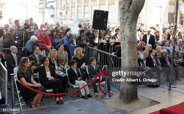 Actress Rebecca Rigg and children participate in Simon Baker's Star Ceremony on The Hollywood Walk Of Fame on February 14, 2013 in Hollywood,...