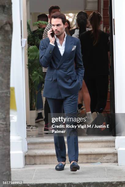 Mark-Francis Vandelli seen filming Celebs Go Dating on August 15, 2023 in London, England.