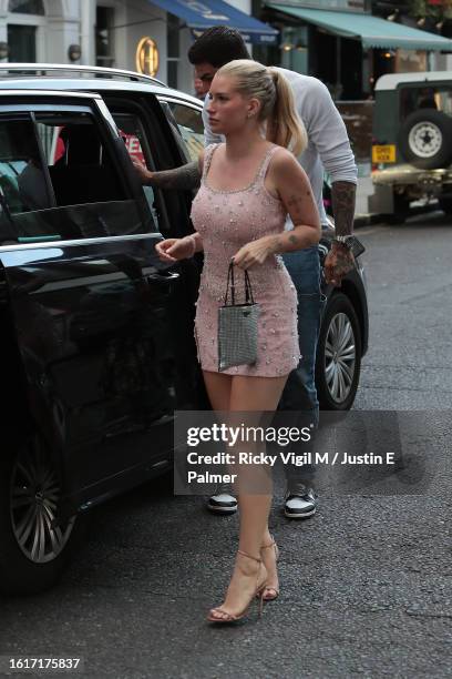 Adam Collard and Lottie Moss seen filming Celebs Go Dating on August 15, 2023 in London, England.