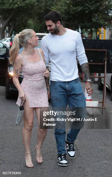 Lottie Moss and Adam Collard seen filming Celebs Go Dating on August 15, 2023 in London, England.