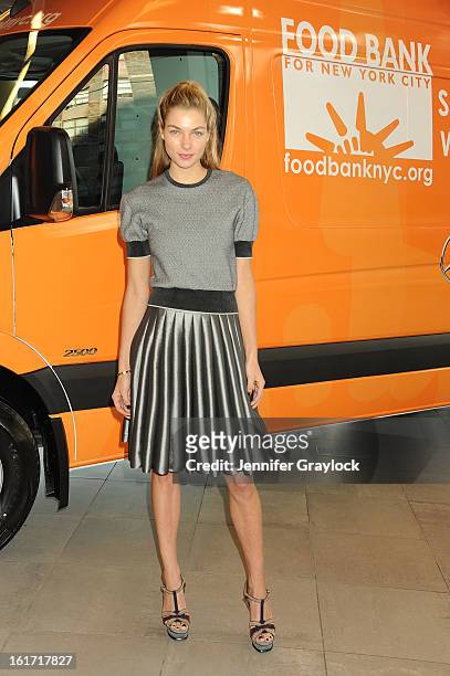 Model Jessica Hart unveils the Food Bank For New York City's Sprinter Van Donated By Mercedes-Benz Manhattan at the Mercedes-Benz 11th avenue on...