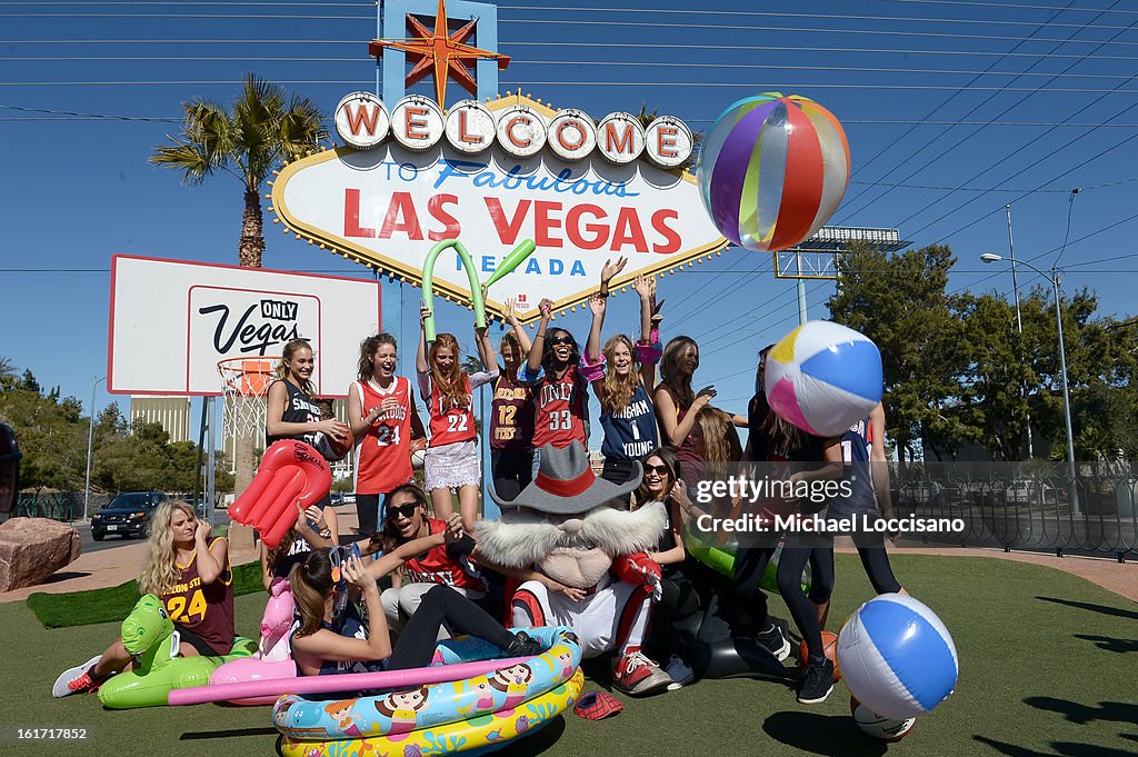 LVCVA And Sports Illustrated Models Support NCAA Basketball Conference Championship At Historic Las Vegas Sign