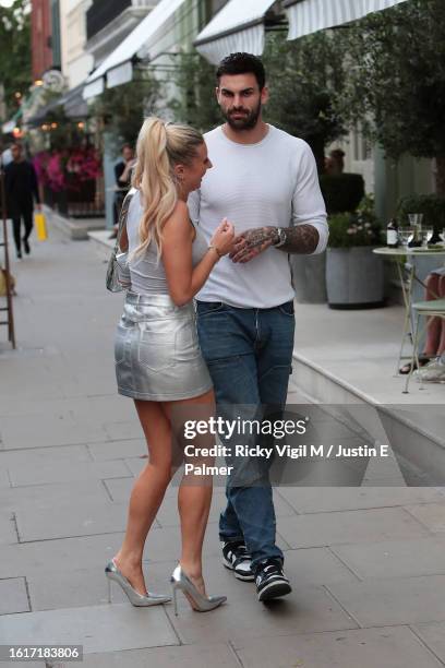 Chloe Burrows and Adam Collard seen filming Celebs Go Dating on August 15, 2023 in London, England.