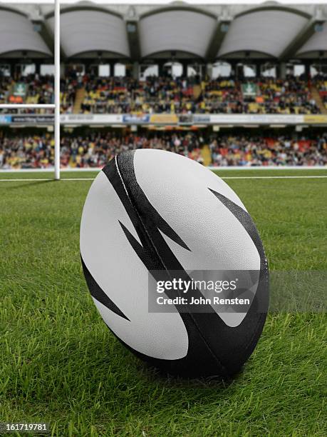 rugby balls and posts - rugby field stock pictures, royalty-free photos & images