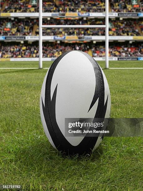 rugby balls and posts - campo de rúgbi fotografías e imágenes de stock