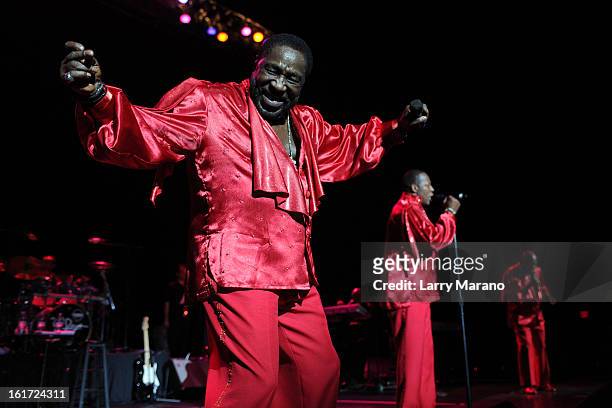 Eddie Levert, Eric Grant and Walter Williams of The O Jays perform at Hard Rock Live! in the Seminole Hard Rock Hotel & Casino on February 14, 2013...
