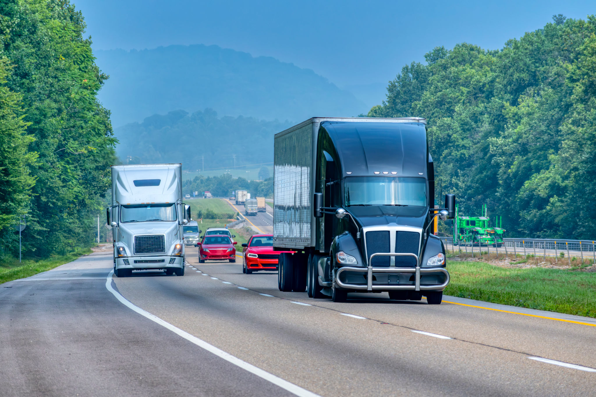 Mixed Traffic On Rural Section Of Tennessee Interstate Highway Mixed Traffic On Rural Section Of Tennessee Interstate Highway
