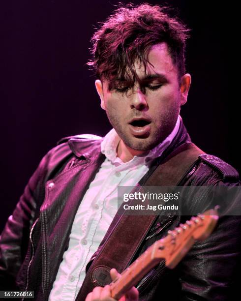 Lead singer Max Kerman of the Arkells opens up for the Tragically Hip at Air Canada Centre on February 14, 2013 in Toronto, Canada.