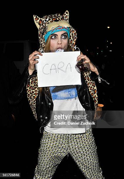 Model Cara Delevingne seen outside the Marc Jacobs show on February 14, 2013 in New York City.