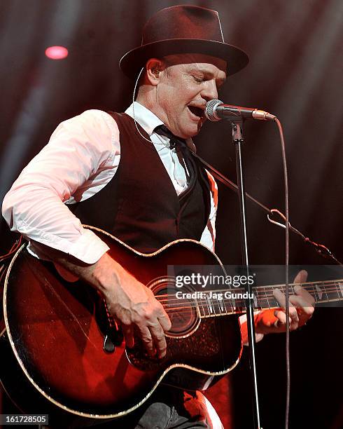 Lead singer Gord Downie of the Tragically Hip performs at Air Canada Centre on February 14, 2013 in Toronto, Canada.