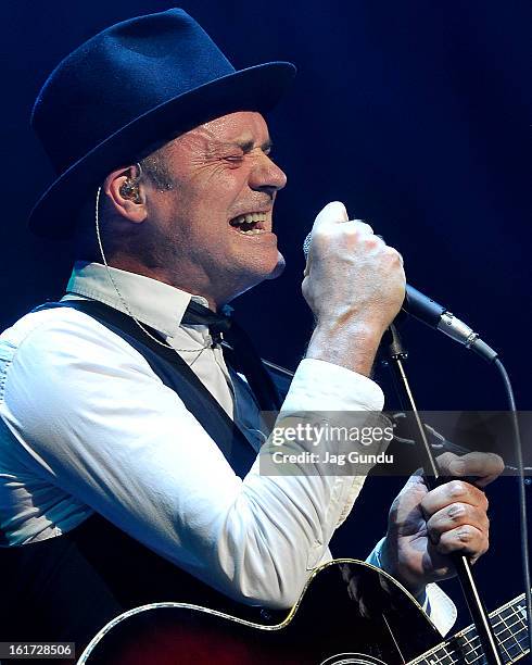 Lead singer Gord Downie of the Tragically Hip performs at Air Canada Centre on February 14, 2013 in Toronto, Canada.