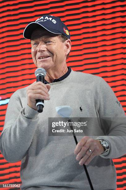 Golfer Tom Watson attends a talk show during Japan Golf Fair at Tokyo Big Sight on February 15, 2013 in Tokyo, Japan.