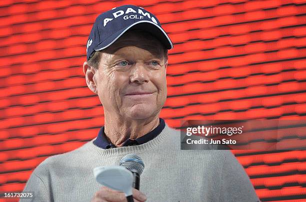 Golfer Tom Watson attends a talk show during Japan Golf Fair at Tokyo Big Sight on February 15, 2013 in Tokyo, Japan.