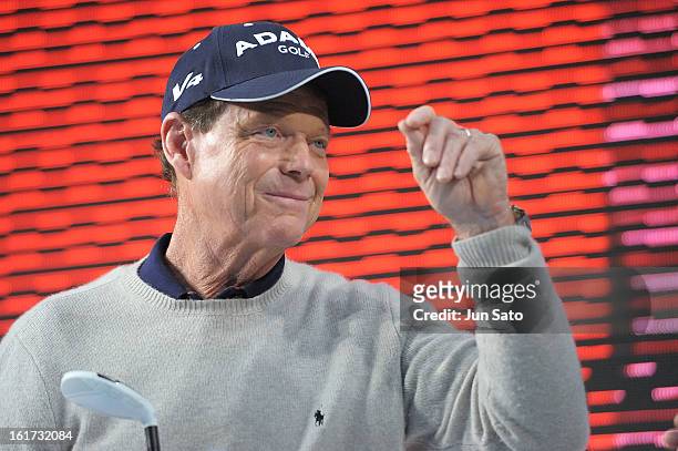 Golfer Tom Watson attends a talk show during Japan Golf Fair at Tokyo Big Sight on February 15, 2013 in Tokyo, Japan.